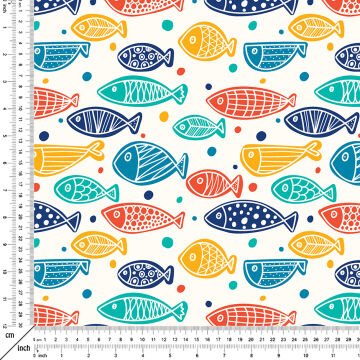 Renkli Minimal Balık Desenli Çocuk Kumaşı