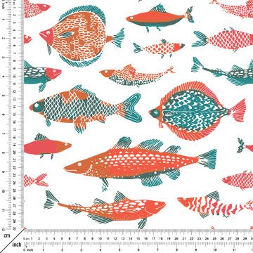 Renkli Balık Desenli Deniz Temalı Dekoratif Kumaş