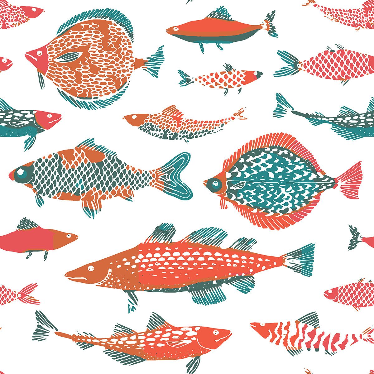 Renkli Balık Desenli Deniz Temalı Dekoratif Kumaş