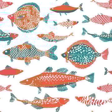 Renkli Balık Desenli Deniz Temalı Dekoratif Kumaş