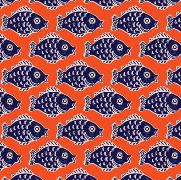 Turuncu Zemin Balık Desenli Deniz Temalı Kumaş