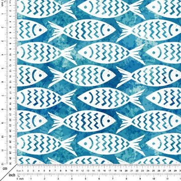 Suluboya Balık Desenli Deniz Temalı Kumaş