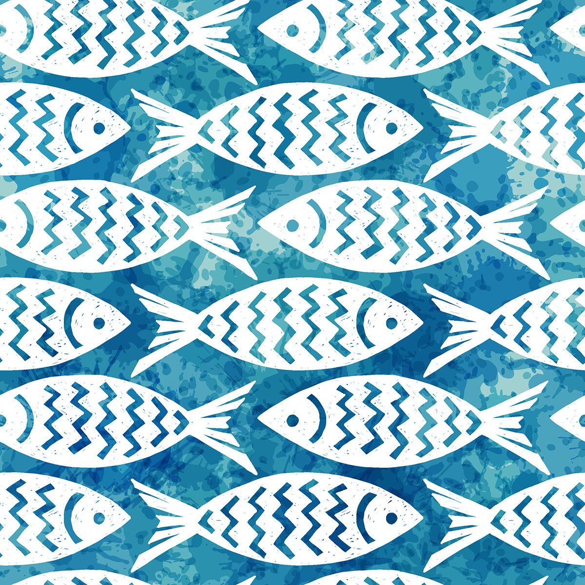 Suluboya Balık Desenli Deniz Temalı Kumaş