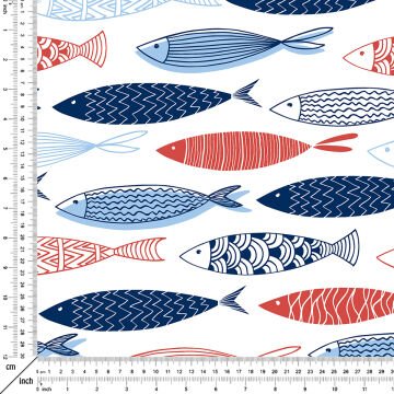 Balık Desenli Nautical Deniz Temalı Kumaş
