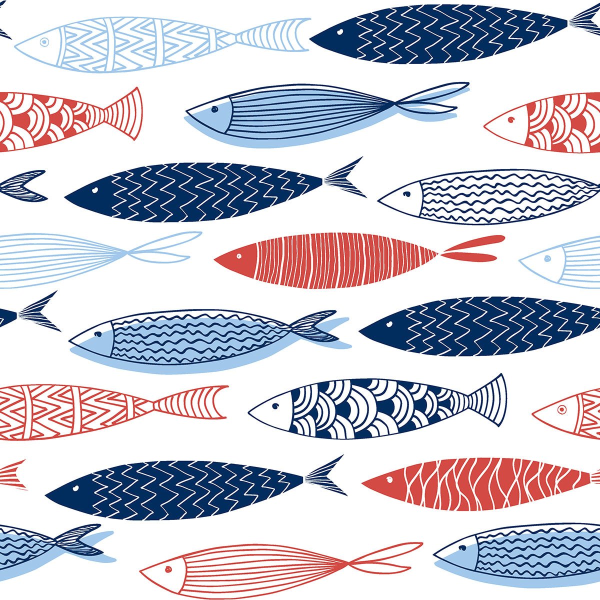 Balık Desenli Nautical Deniz Temalı Kumaş