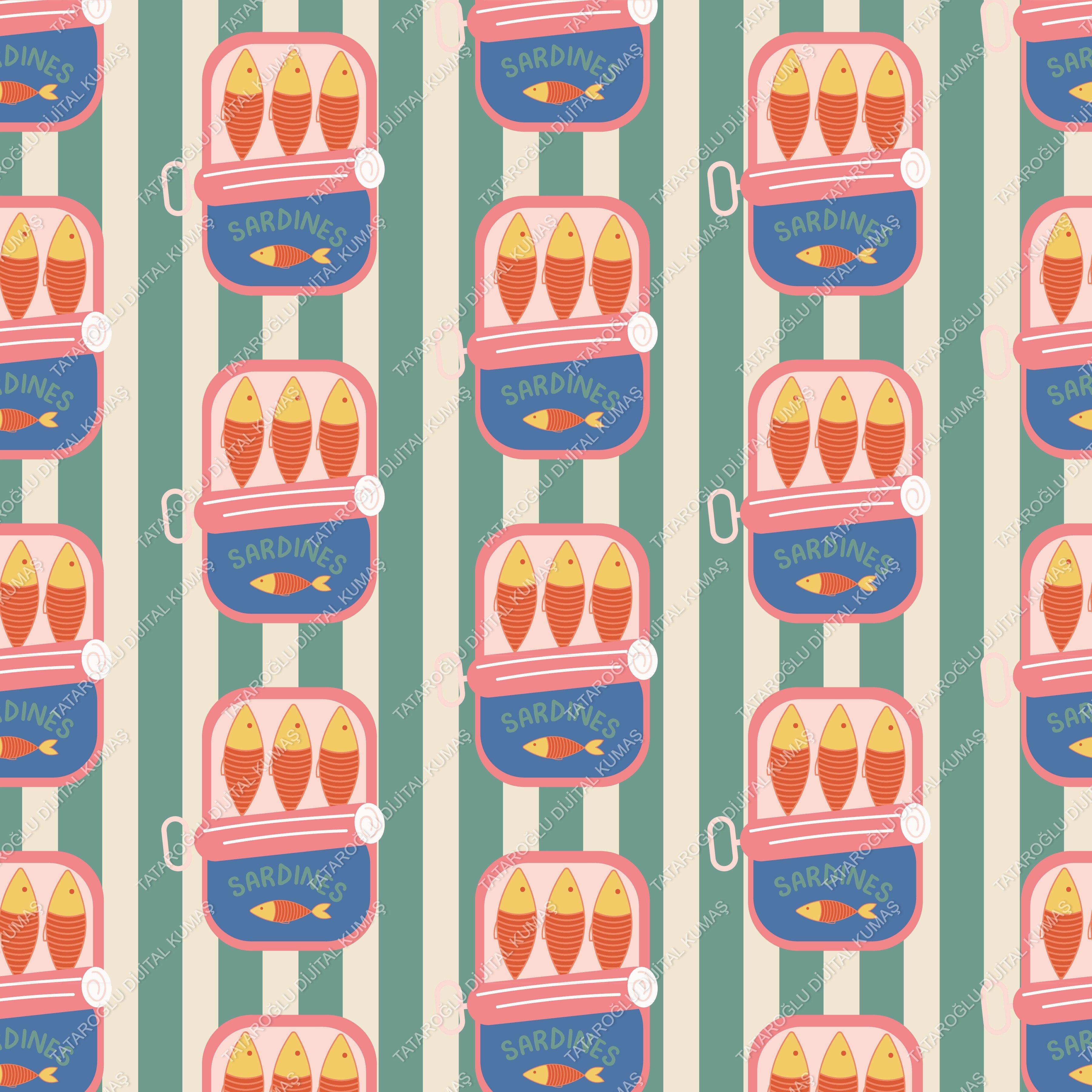 Akdeniz Ziyafeti –Sardalya Tenekesi Kumaş – Retro Akdeniz Kıyı Stili