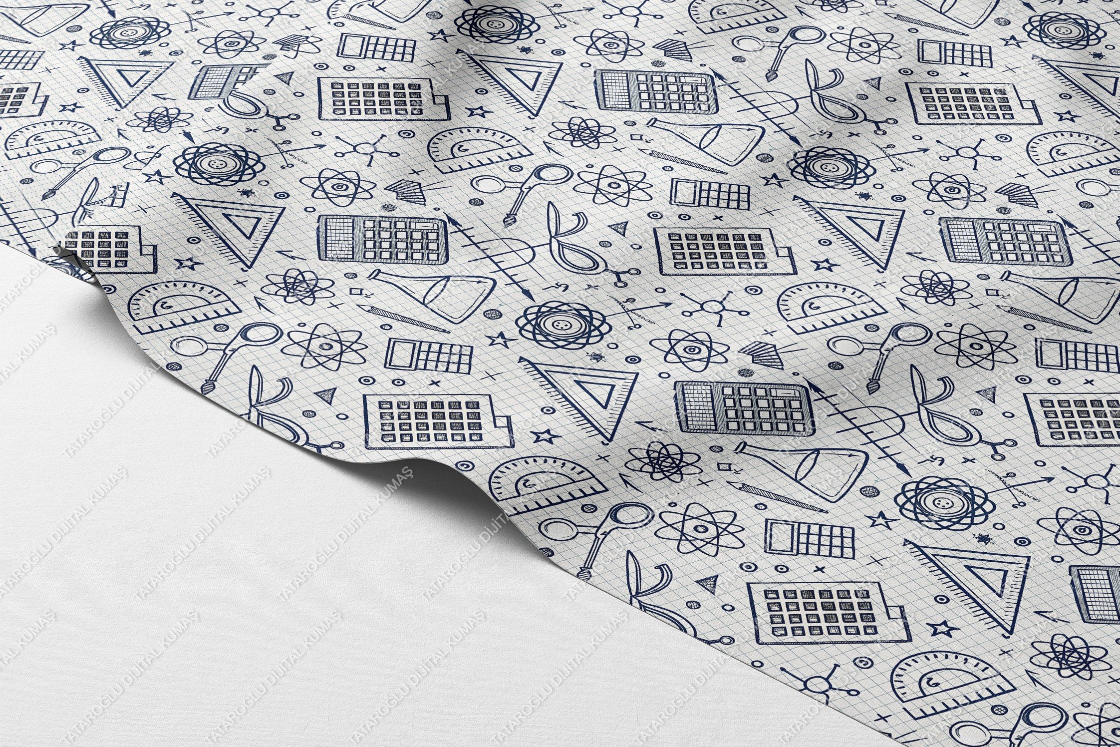 Back to School- Bilim Temalı STEM Petek Dokulu Dijital Baskı Kumaş – %100 Polyester, 143 cm En