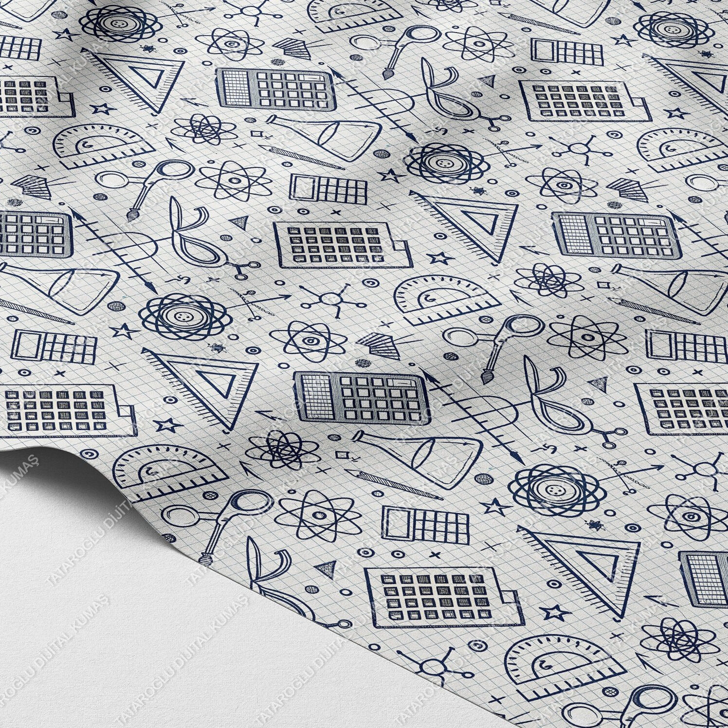 Back to School- Bilim Temalı STEM Petek Dokulu Dijital Baskı Kumaş – %100 Polyester, 143 cm En