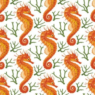 Beyaz Zemin Üzerine Turuncu Denizatı Dijital Baskılı Kumaş