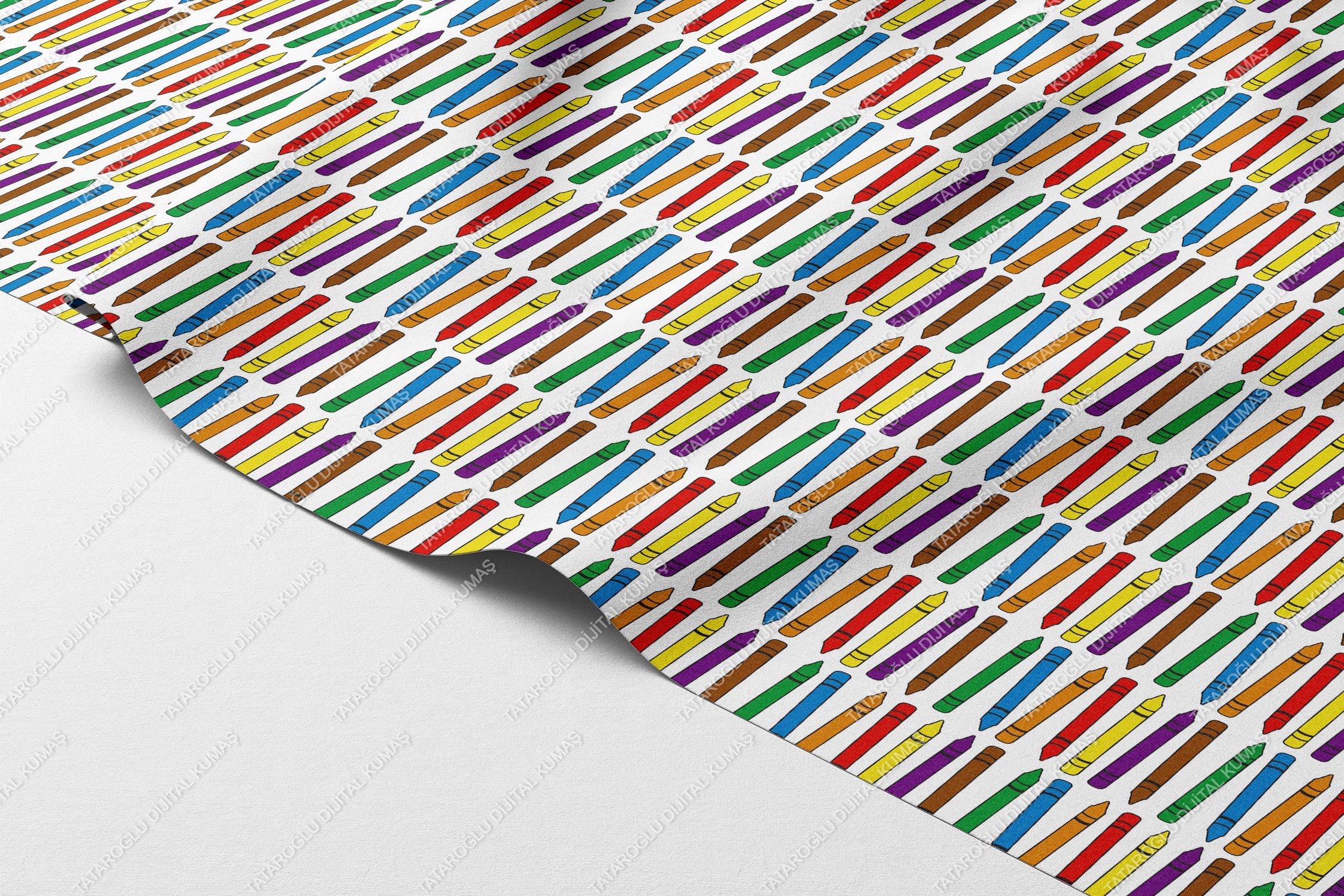Back to School-Rengarenk Pastel Boya Kalemi Desenli Dijital Baskı Petek Dokulu Kumaş – 143 cm En