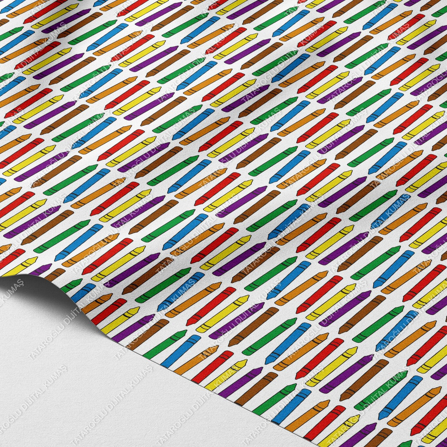 Back to School-Rengarenk Pastel Boya Kalemi Desenli Dijital Baskı Petek Dokulu Kumaş – 143 cm En