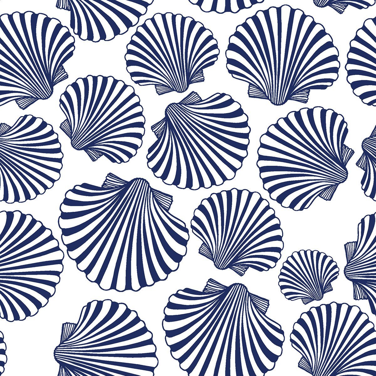 Beyaz Zemin Üzerine Lacivert Deniz Kabukları Dijital Baskılı Kumaş