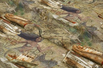 Yaz Koleksiyonu-Vintage Harita Zemin Üzerine Eskitme Gemiler Çok Amaçlı Dekoratif Dijital Baskı Kumaş