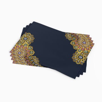 Lacivert Zeminli Kandilli Ay-Yıldızlı Ramazan Amerikan Servis 3'lü Set Dikilmemiş