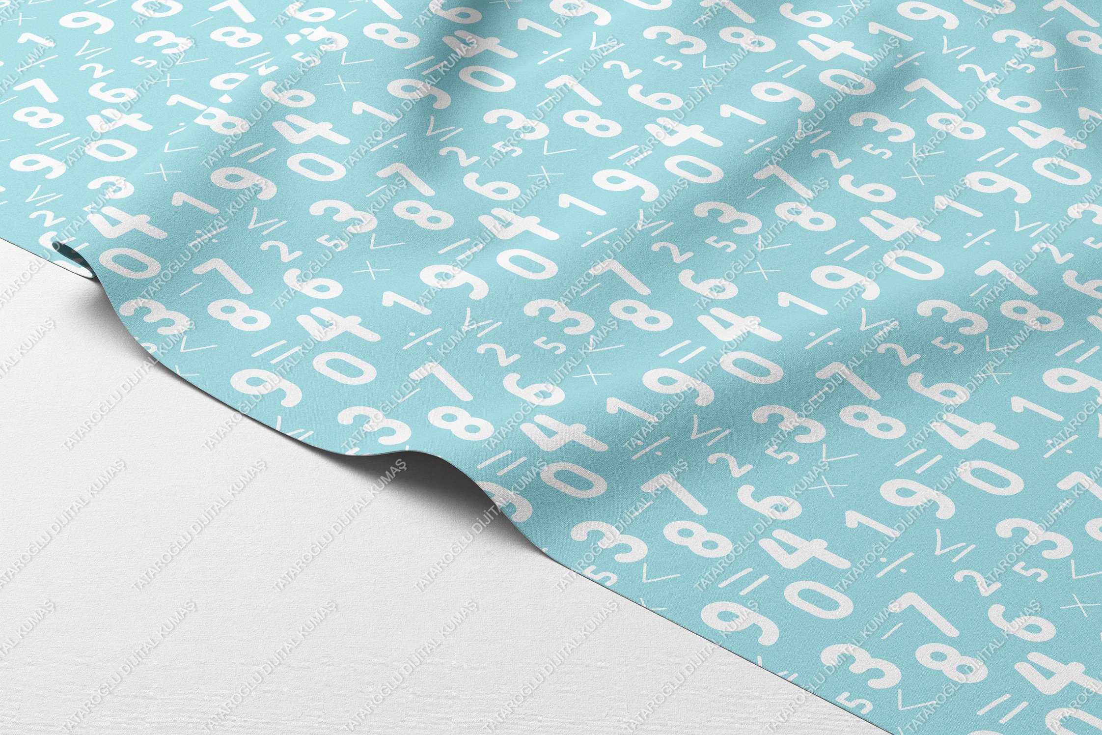 Back to School-Mavi Rakamlar ve Matematik Sembolleri Dijital Baskı Polyester Kumaş – Eğitim ve Okul Temalı DIY