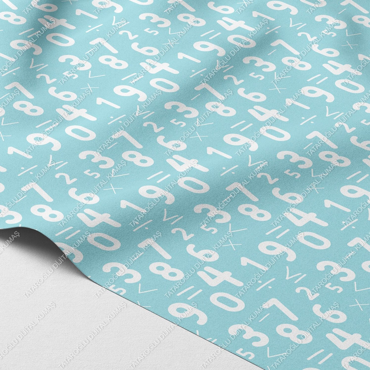 Back to School-Mavi Rakamlar ve Matematik Sembolleri Dijital Baskı Polyester Kumaş – Eğitim ve Okul Temalı DIY