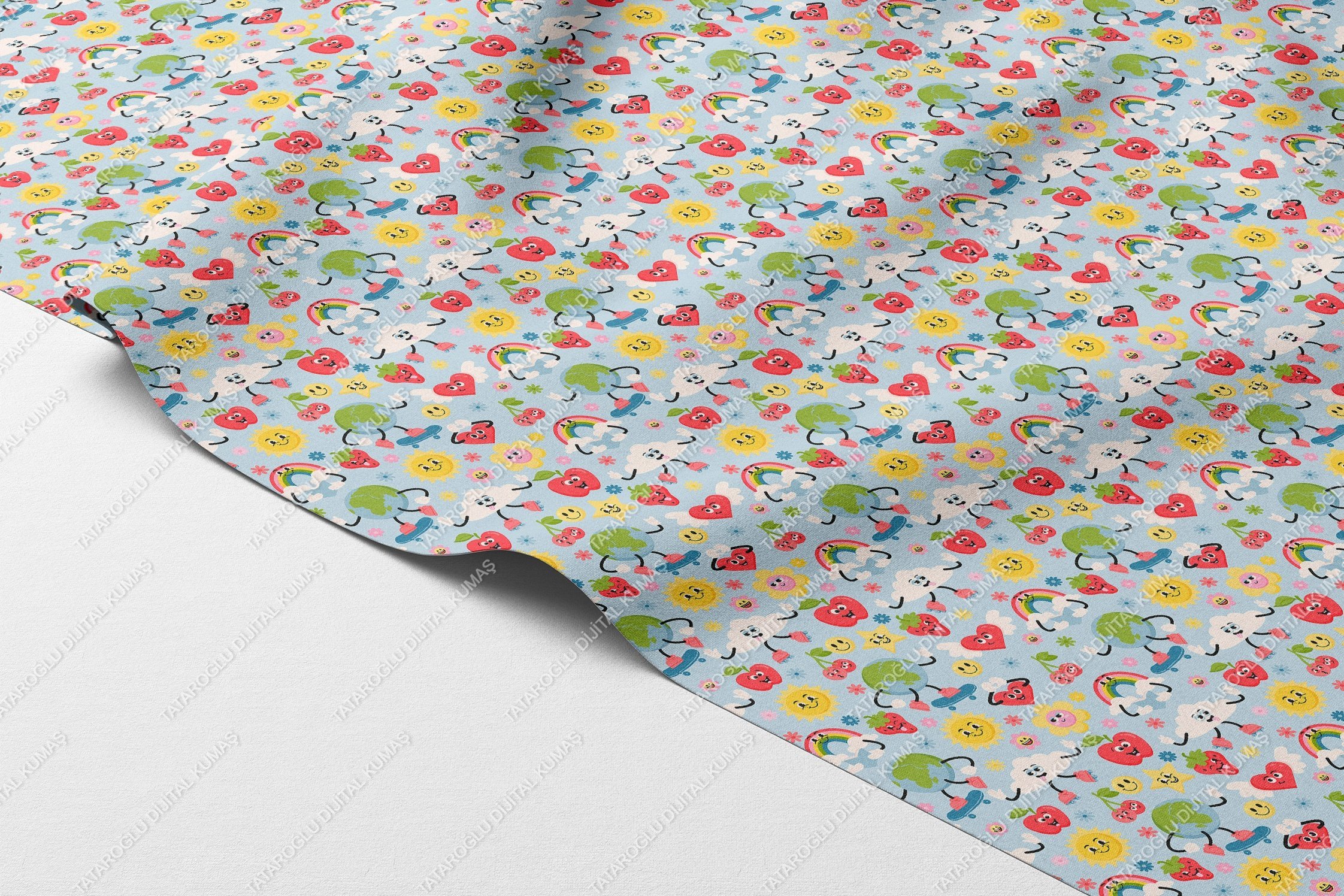 Back to School-Sevimli Çizgi Hayvanlar ve Gökkuşağı Dijital Baskı Polyester Kumaş – Çocuk Odası, Bebek Odası ve DIY Dikiş