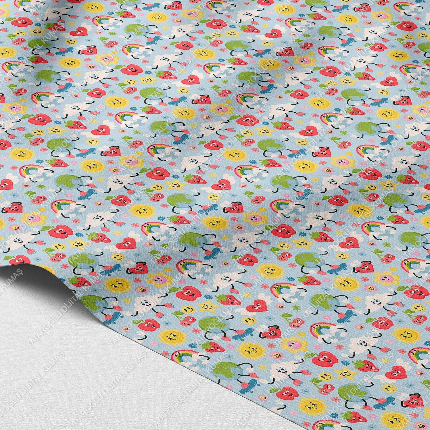 Back to School-Sevimli Çizgi Hayvanlar ve Gökkuşağı Dijital Baskı Polyester Kumaş – Çocuk Odası, Bebek Odası ve DIY Dikiş