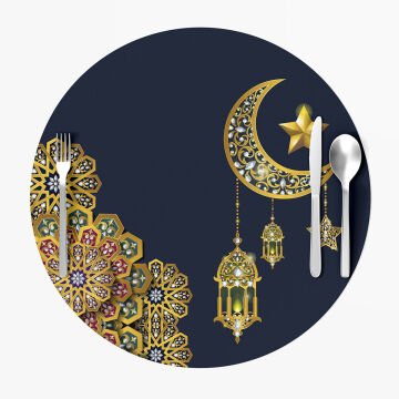 Lacivert Zeminli Kandilli Ay-Yıldızlı Ramazan Supla 3'lü Set Dikilmemiş