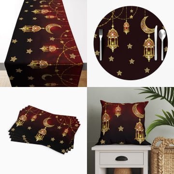 Bordo Kandilli Ay-Yıldızlı Ramazan