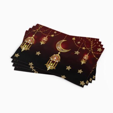 Bordo Kandilli Ay-Yıldızlı Ramazan Amerikan Servis 3'lü Set Dikilmemiş
