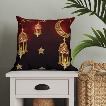 Bordo Kandilli Ay-Yıldızlı Ramazan Model 1-Pano Kırlent 2'li Set Dikilmemiş