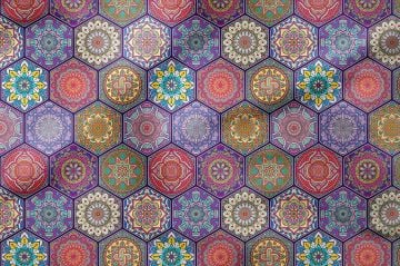 Altıgen Renkli Geometrik Dijital Baskılı Kumaş(SONBAHAR İNDİRİMİ)