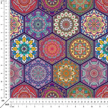 Altıgen Renkli Geometrik Dijital Baskılı Kumaş(SONBAHAR İNDİRİMİ)