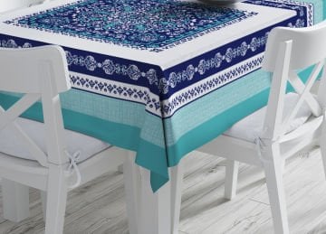 Naples Collection - Turquoise Blue Ethnic Tablecloth Seamless