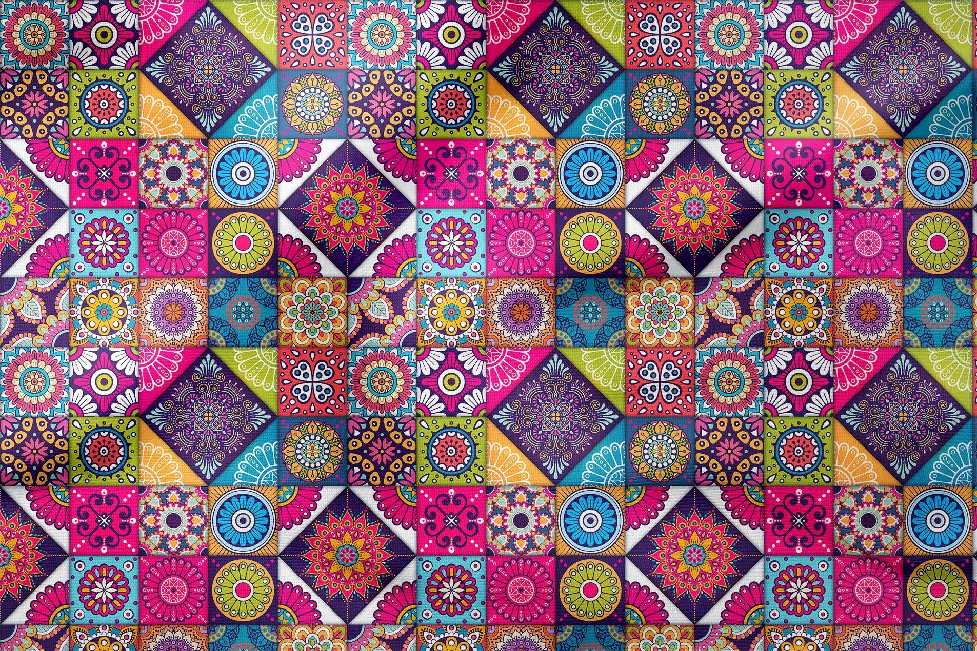 Renkli Patchwork Desenli Çinili Dijital Baskılı Kumaş(SONBAHAR İNDİRİMİ)