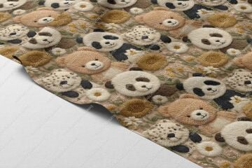 3D Çiçekli Sevimli Hayvanlar – Nakış Efektli Dijital Baskı Kumaş