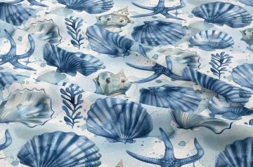 Summer Collection Vintage Blue Seashells Multi-Purpose Decorative Digital Print Fabric