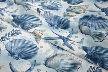 Summer Collection Vintage Blue Seashells Multi-Purpose Decorative Digital Print Fabric