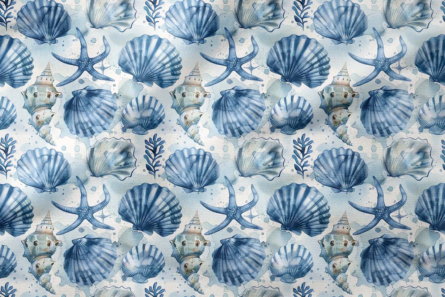 Summer Collection Vintage Blue Seashells Multi-Purpose Decorative Digital Print Fabric