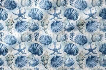 Summer Collection Vintage Blue Seashells Multi-Purpose Decorative Digital Print Fabric