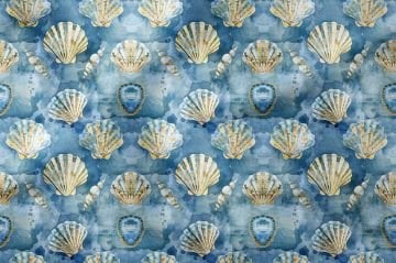 Summer Collection Vintage Blue Seashells Multi-Purpose Decorative Digital Print Fabric