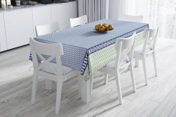 Hamptons Koleksiyonu - Yeşil Çıtır Yapraklı Etnik Masa Örtüsü Dikişsiz