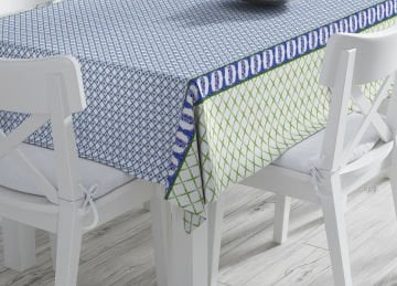 Hamptons Koleksiyonu - Yeşil Çıtır Yapraklı Etnik Masa Örtüsü Dikişsiz