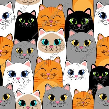 Colorful Cute Cats Digital Printed Fabric