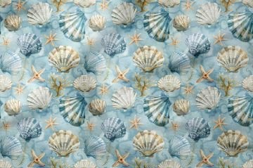 Summer Collection Vintage Blue Seashells Multi-Purpose Decorative Digital Print Fabric