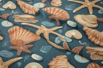 Summer Collection Vintage Underwater Life Seashells Sand Grains Starfish Multi-Purpose Decorative Digital Printing Fabric