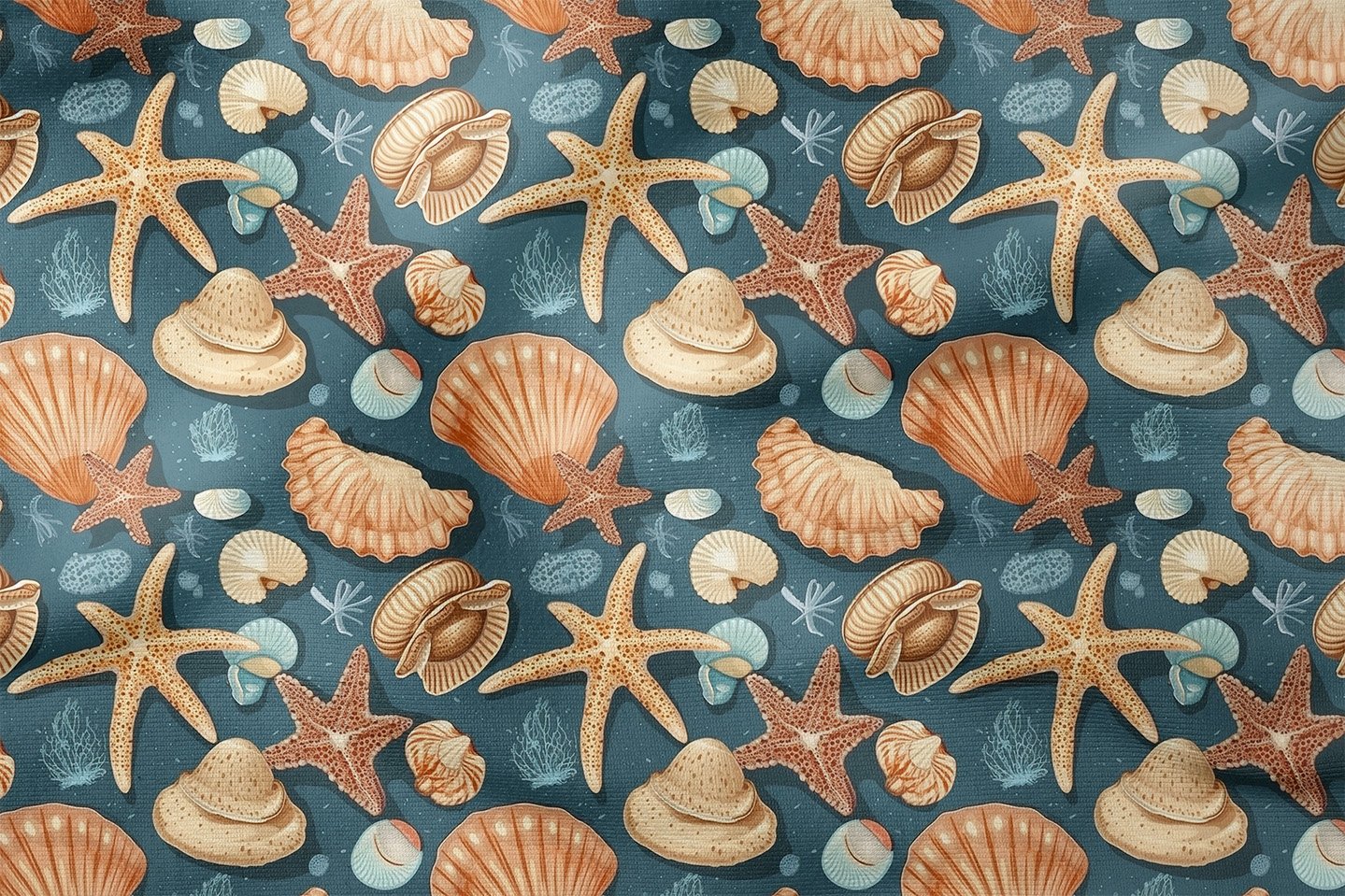 Summer Collection Vintage Underwater Life Seashells Sand Grains Starfish Multi-Purpose Decorative Digital Printing Fabric