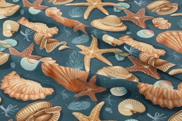 Summer Collection Vintage Underwater Life Seashells Sand Grains Starfish Multi-Purpose Decorative Digital Printing Fabric