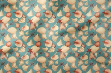 Summer Collection Vintage Underwater Life Turquoise Seashells Starfish Multi-Purpose Decorative Digital Print Fabric