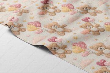 3D Sevimli Ayıcık Desenli Dijital Baskı Kumaş – Çocuk Odası ve Bebek Tekstili için