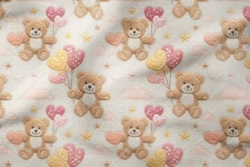 3D Sevimli Ayıcık Desenli Dijital Baskı Kumaş – Çocuk Odası ve Bebek Tekstili için