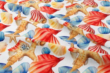 Summer Collection Vintage Underwater Life Seashells Starfish Multi-Purpose Decorative Digital Print Fabric