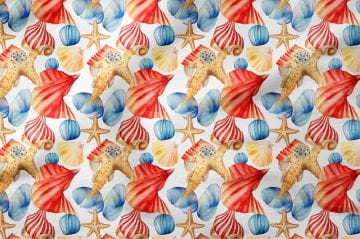 Summer Collection Vintage Underwater Life Seashells Starfish Multi-Purpose Decorative Digital Print Fabric