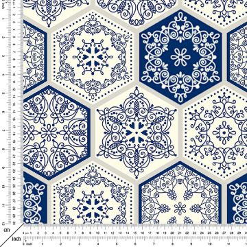 Altıgen Çini Desenli Dijital Baskılı Kumaş(SONBAHAR İNDİRİMİ)