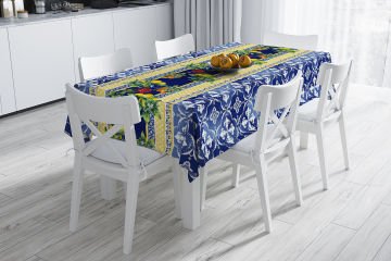 Azure Sanibel Koleksiyonu - Etnik Desenli Limonlu Masa Örtüsü Dikişsiz